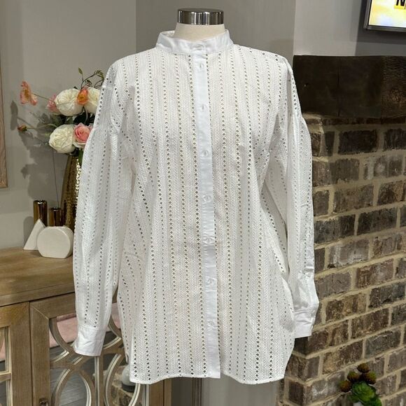 THAKOON Women’s Eyelet Embroidered Cotton Button Down Shirt in the Size Medium - Picture 4 of 10